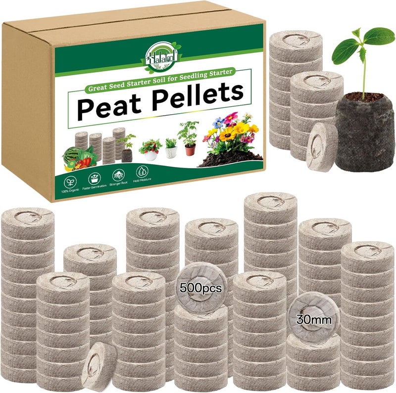 Halatool 500 Pcs 30mm Peat Pellets Block Potting Soil for Seedlings, Compressed Garden Soil Seed Starter Nutrient Peat Pods for Starting Seeds, Planting Flowers, Vegetables, Herbs - Image 1